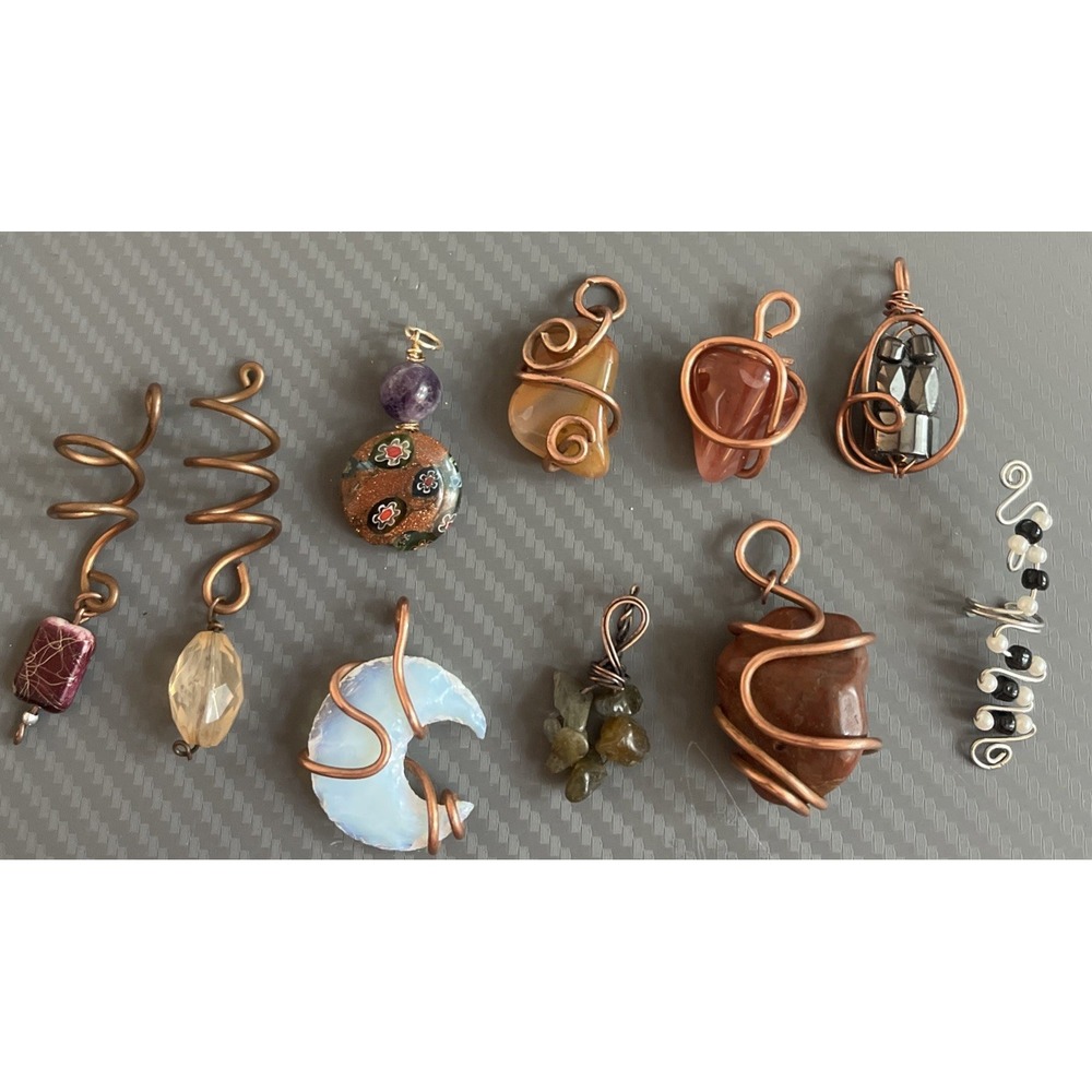 Lot of 7 Gemstone Necklaces Wire Wrapped Copper Hematite